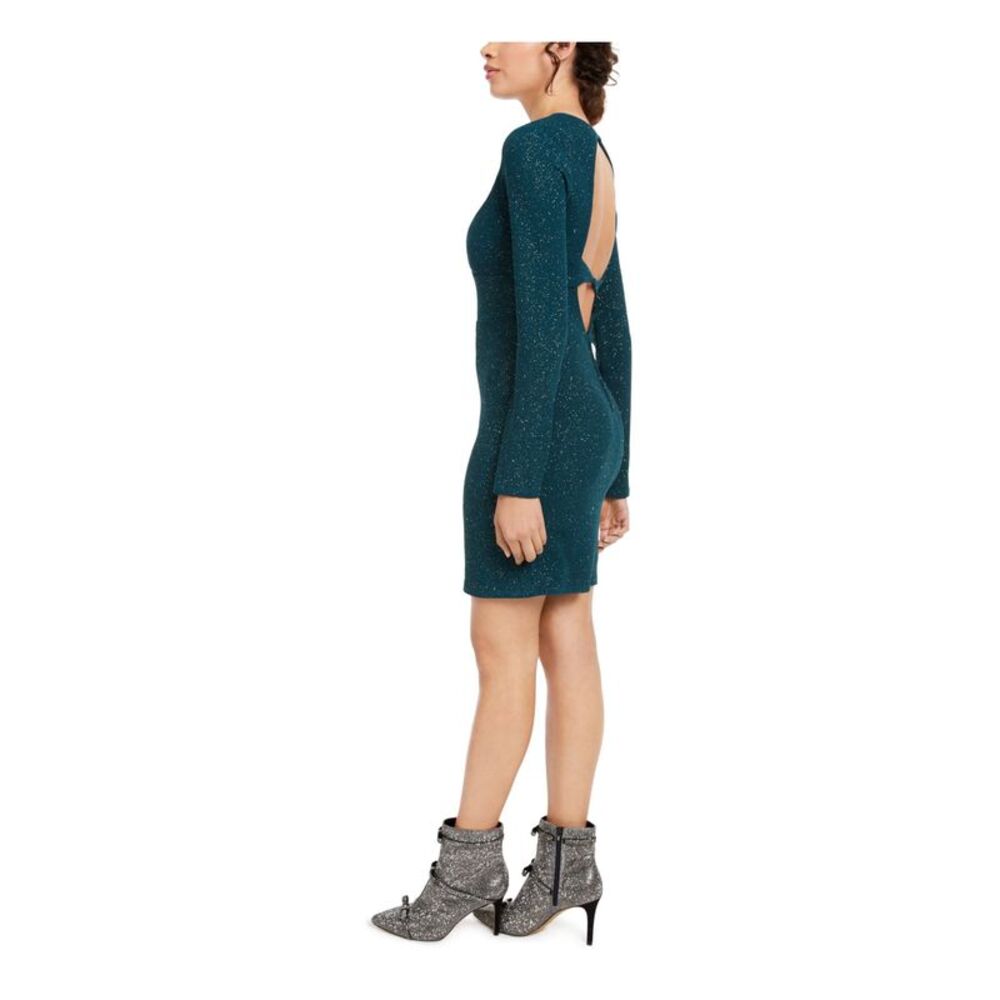 CITY TRIANGLES Womens Body Con Short Dress Green Long Sleeve Cocktail Juniors 3 - Picture 3 of 4